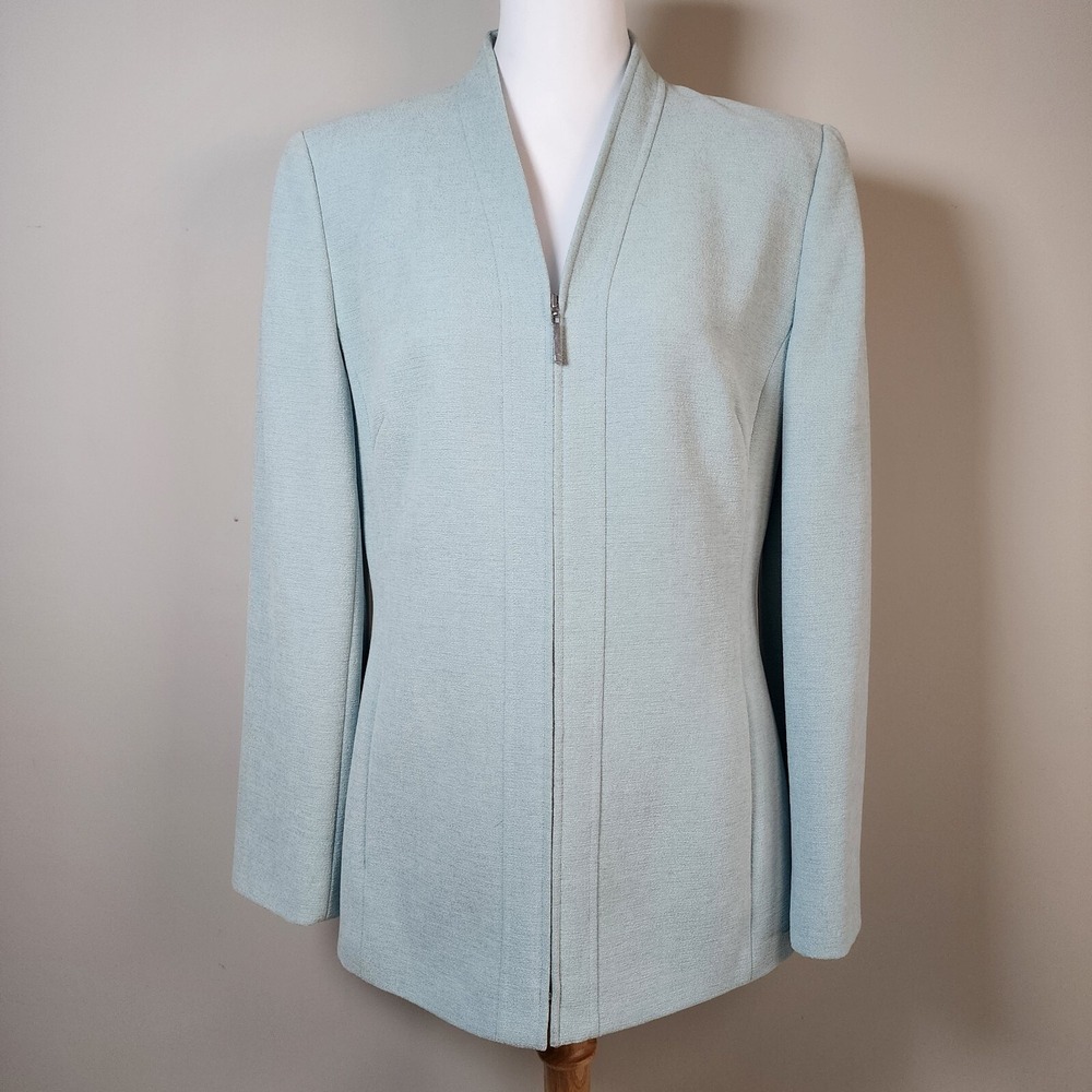 Vintage WINDSMOOR Jacket Womens 12 Light Blue Blazer Zip Up Elegant Classic Work